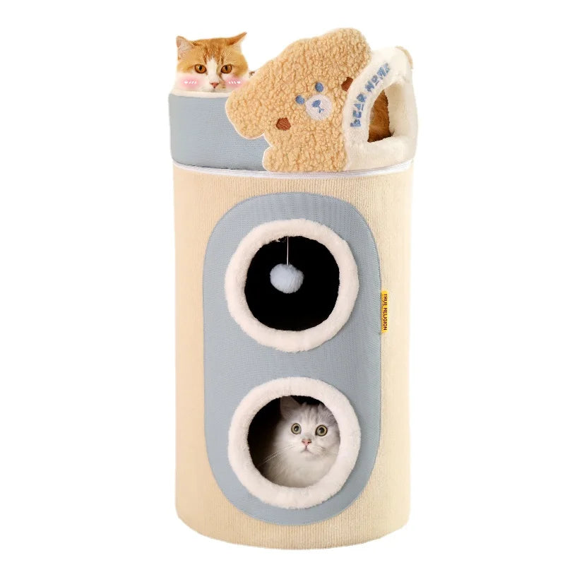 2 Story Cat Barrel Pet Soft Fabric House