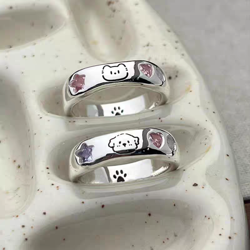 Cute Kitty and puppy Couple Mom gifts rings (2 Pcs)