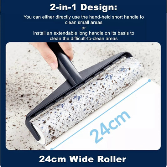 Long Handle Sticky Lint Roller Floor Carpet Clothes Pet Hair Remover