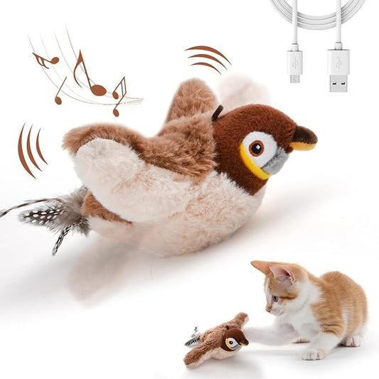 Chirping Cute Sparrow flapping Bird cat toy