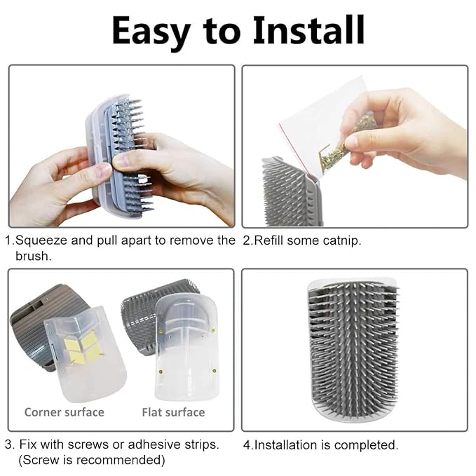 Self grooming corner scratching brush