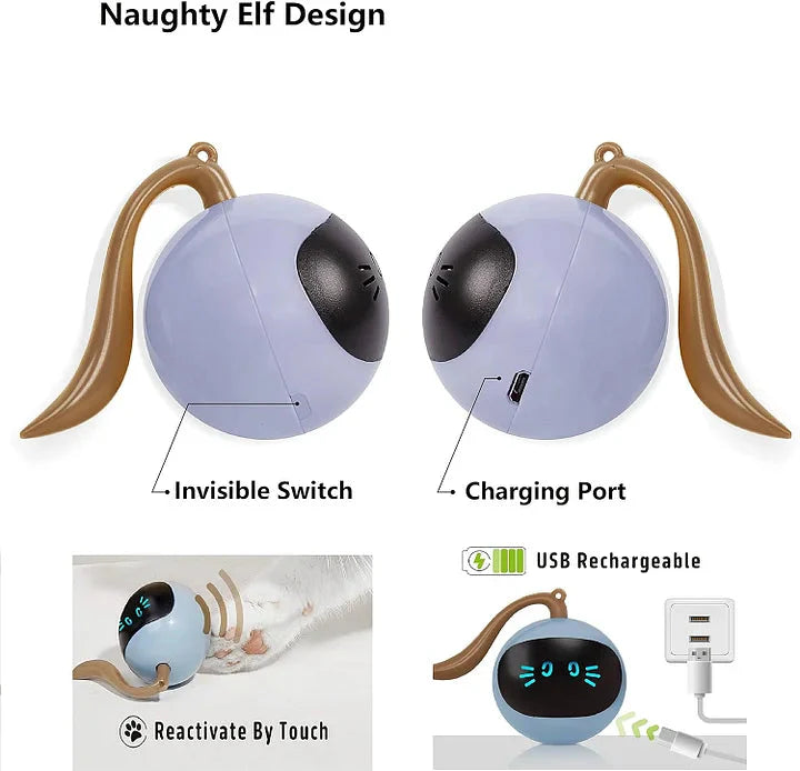 Cat Toys 360°Self Rolling smart Interactive Ball Hunting Toy