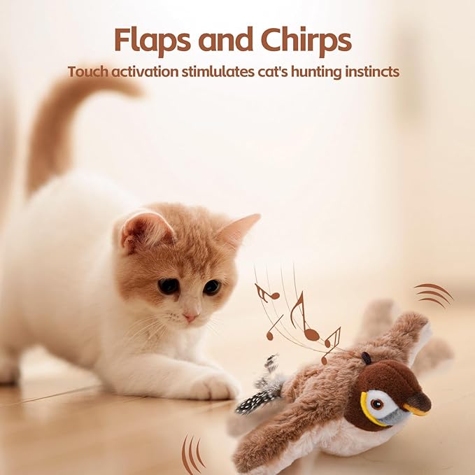 Chirping Cute Sparrow flapping Bird cat toy