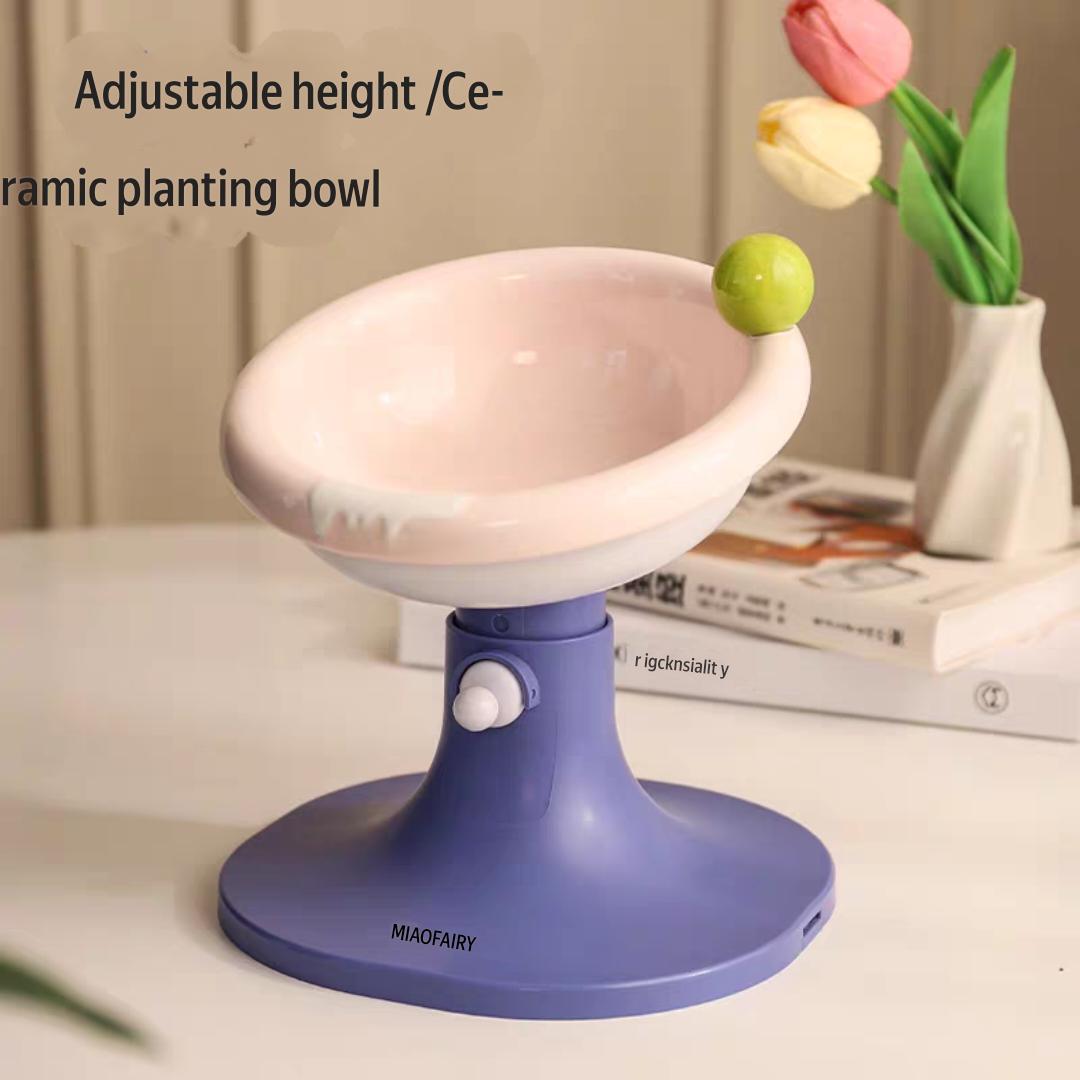 Adjustable Pet cute bouquet style Cat anti spill Bowl