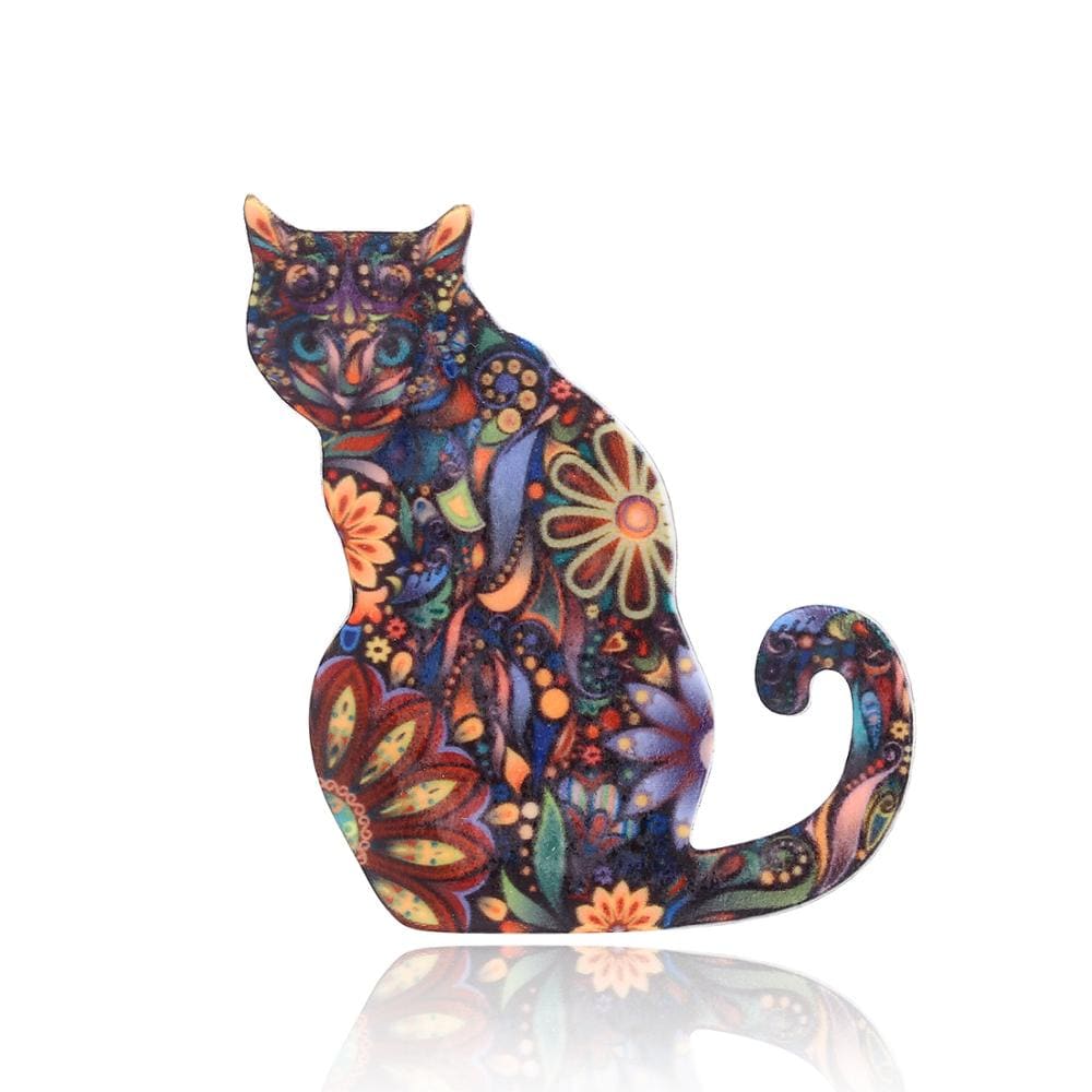 Multicolor Flowery Backpack Cat Brooch