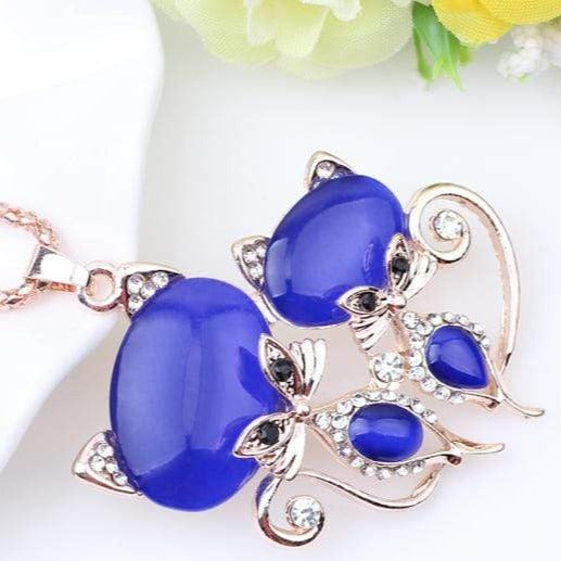 Elegant Pink Crystal Cat Necklace