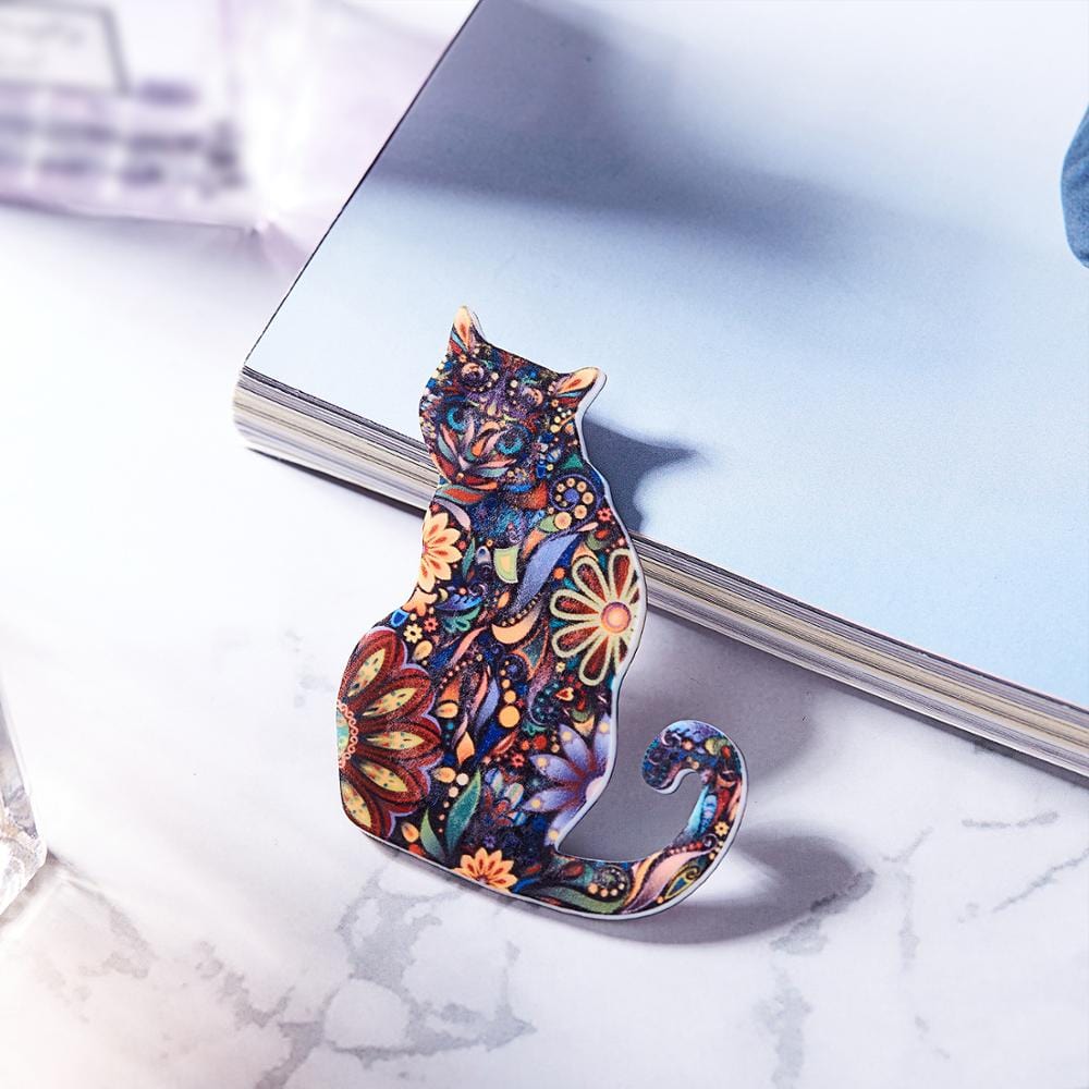 Multicolor Flowery Backpack Cat Brooch