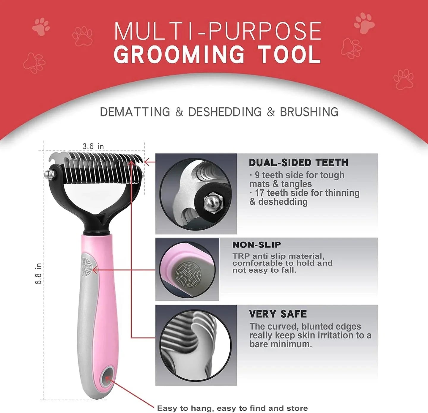 Pet Cat Grooming Brush for Shedding Hair Removal Tool