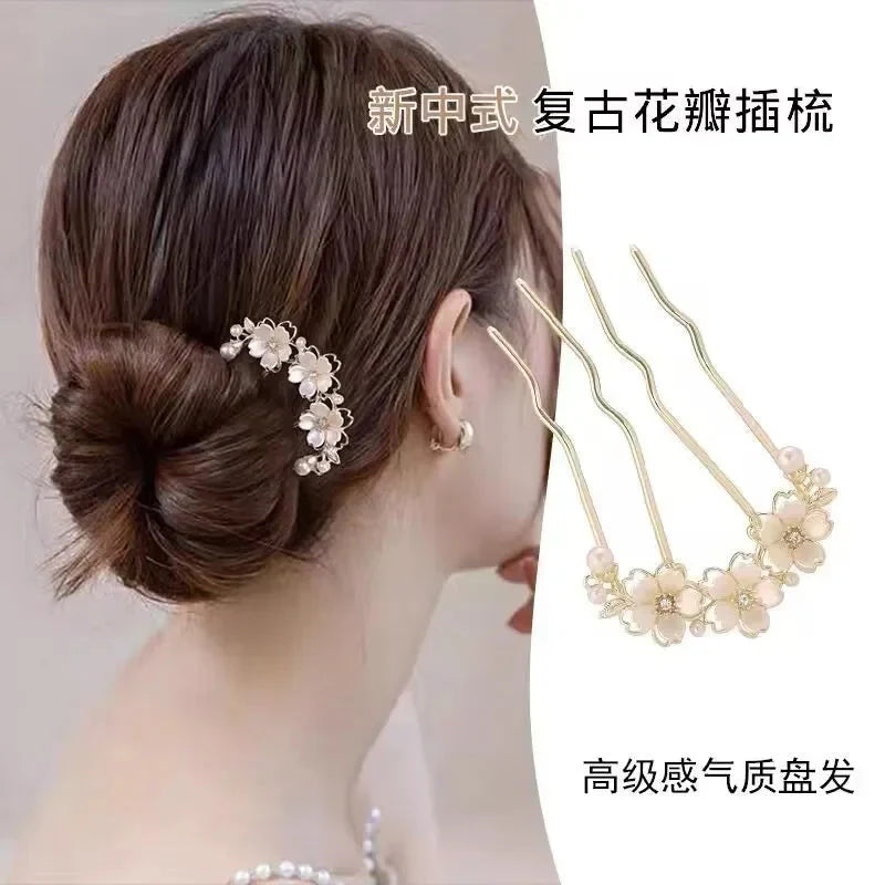 Pearl Flower Wavy Hair Combs