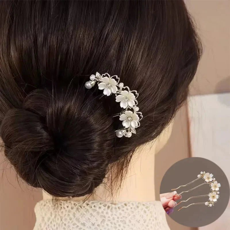Pearl Flower Wavy Hair Combs