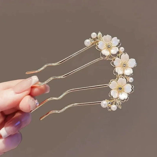 Pearl Flower Wavy Hair Combs
