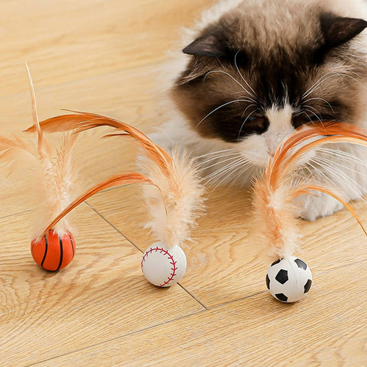 Cat bouncy feather elastic interactive ball