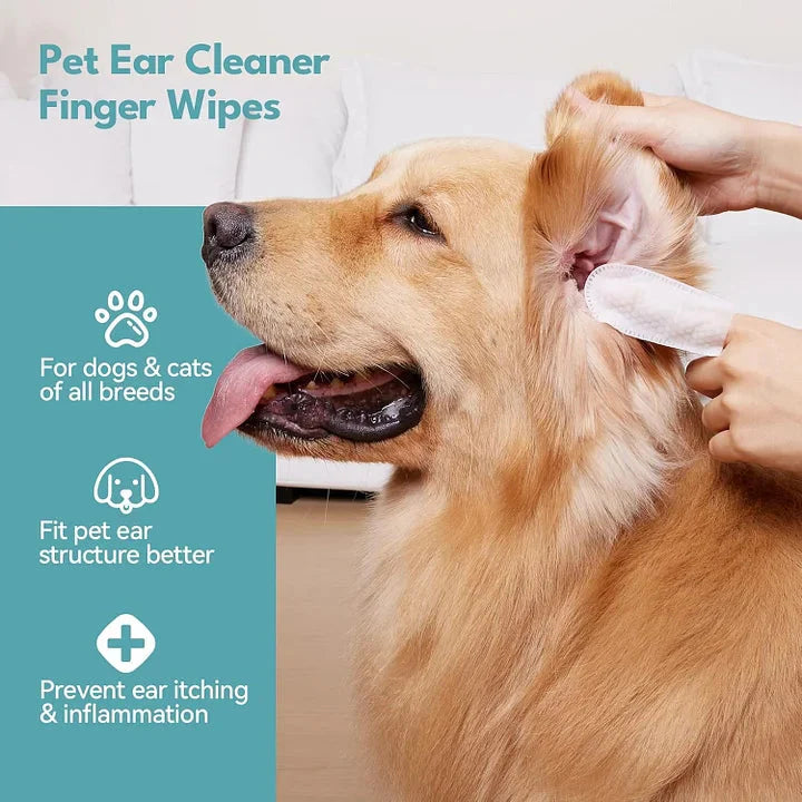 Ear Wipes Finger for Dogs & Cats Comfy Finger Design | 50 Count Pack