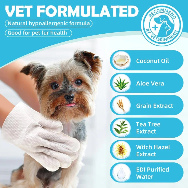 Pet Grooming Glove Wipes for Dogs & Cats 6PCS