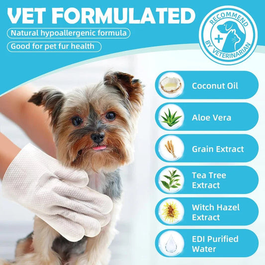 Pet Grooming Glove Wipes for Dogs & Cats 6PCS