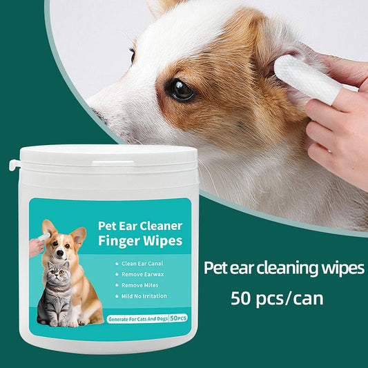Ear Wipes Finger for Dogs & Cats Comfy Finger Design | 50 Count Pack