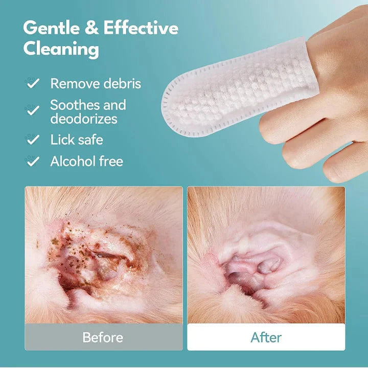 Ear Wipes Finger for Dogs & Cats Comfy Finger Design | 50 Count Pack