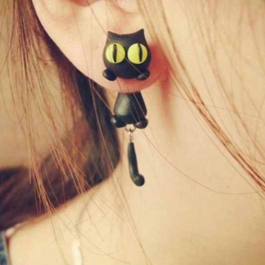 Cute Curious Black Cat Earrings
