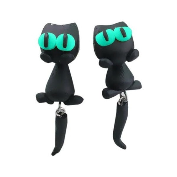 Cute Curious Black Cat Earrings