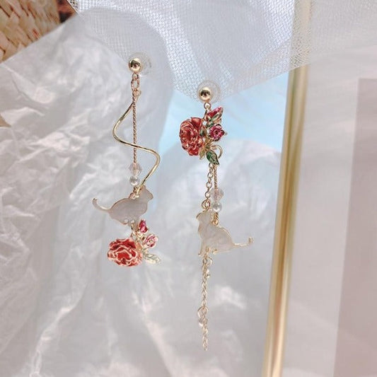 Ornate Flowers Beautiful Cat Earrings