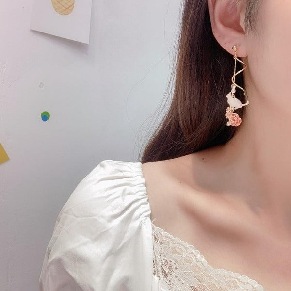 Ornate Flowers Beautiful Cat Earrings