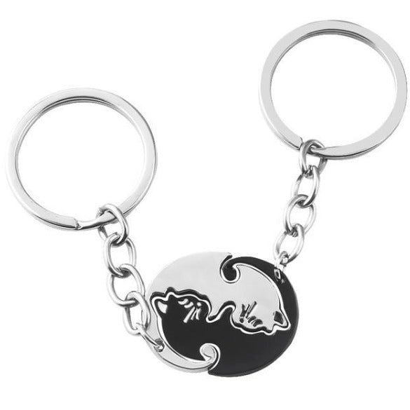 Yin and Yang Cat Keychain