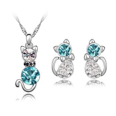 2Pc Crystal Cat Jewelry Set