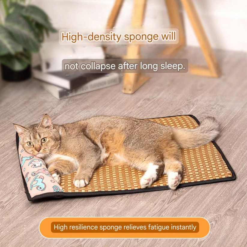 Pet Cooling Mat Dog Self Cooling Mat Pet Non-Slip Blanket Rattan Weaving Mat