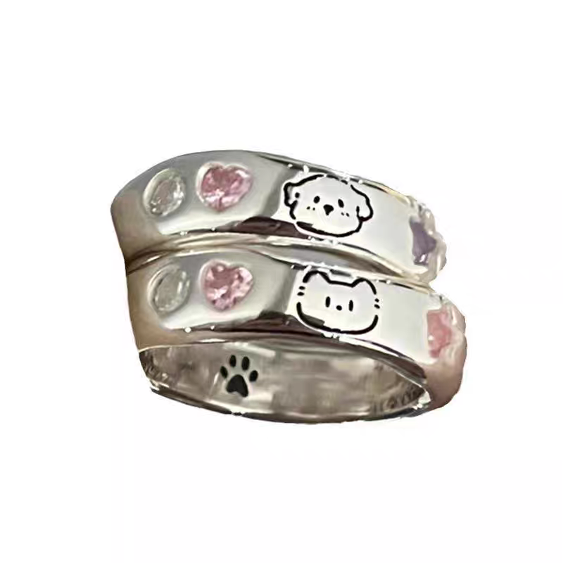 Cute Kitty and puppy Couple Mom gifts rings (2 Pcs)