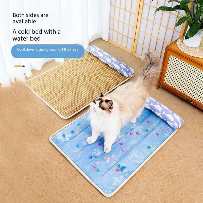Dual-Sided Pet Cooling Bed – Cold Water Mat & Summer Rattan Pad