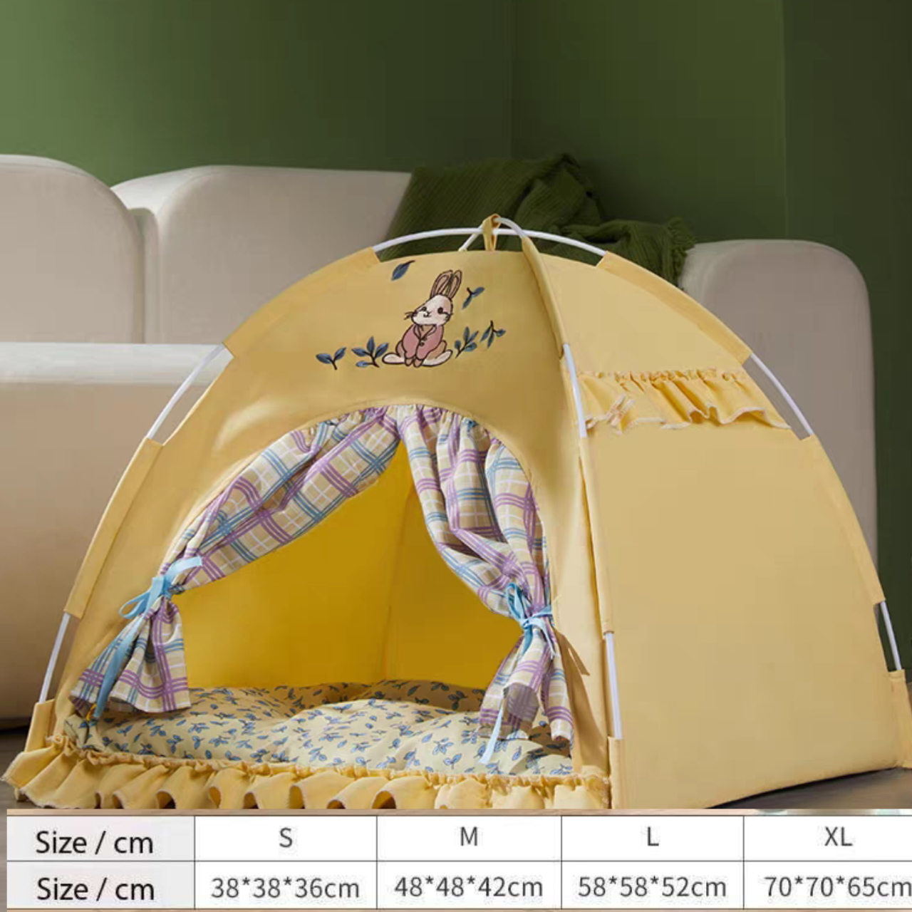 Cute Indoor Cat Tent Bed – Foldable Pet House with Curtains & Soft Cushion