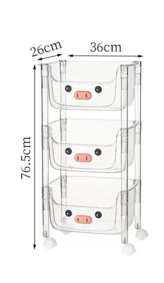 Plastic Storage Rack, Kids Toy Storage Organiser, Multi-layer Storage Rack, Plastic Trolley, Transparent, Movable Baby Bookcase