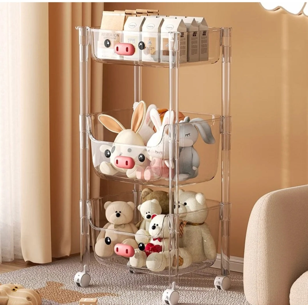 Plastic Storage Rack, Kids Toy Storage Organiser, Multi-layer Storage Rack, Plastic Trolley, Transparent, Movable Baby Bookcase