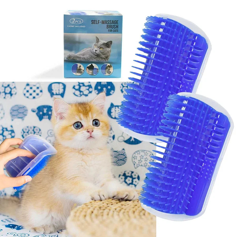 Self grooming corner scratching brush