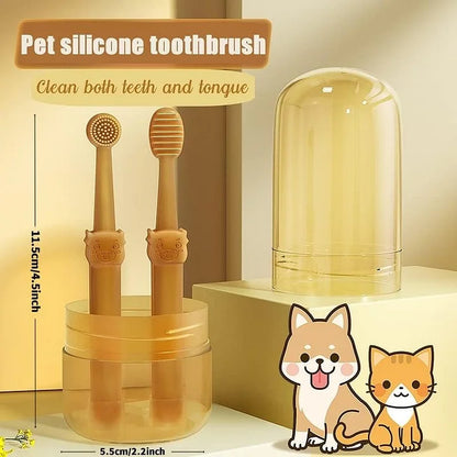 Pet Toothbrush, Pet Silicone Toothbrush Cat & Dog Tooth Brushing Kit with Storage Cup