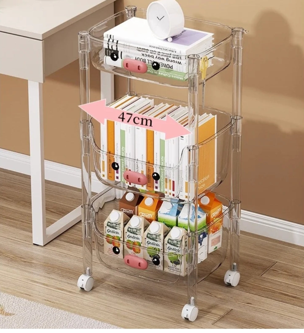 Plastic Storage Rack, Kids Toy Storage Organiser, Multi-layer Storage Rack, Plastic Trolley, Transparent, Movable Baby Bookcase