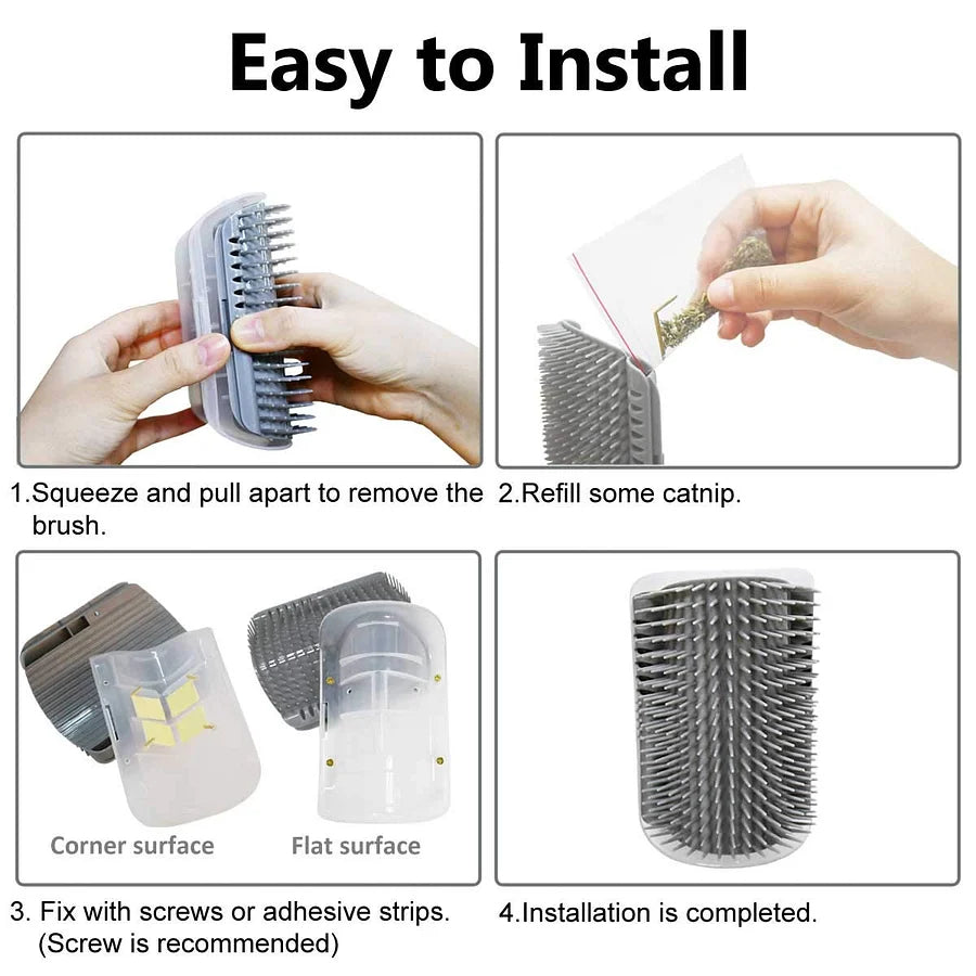 Self grooming corner scratching brush