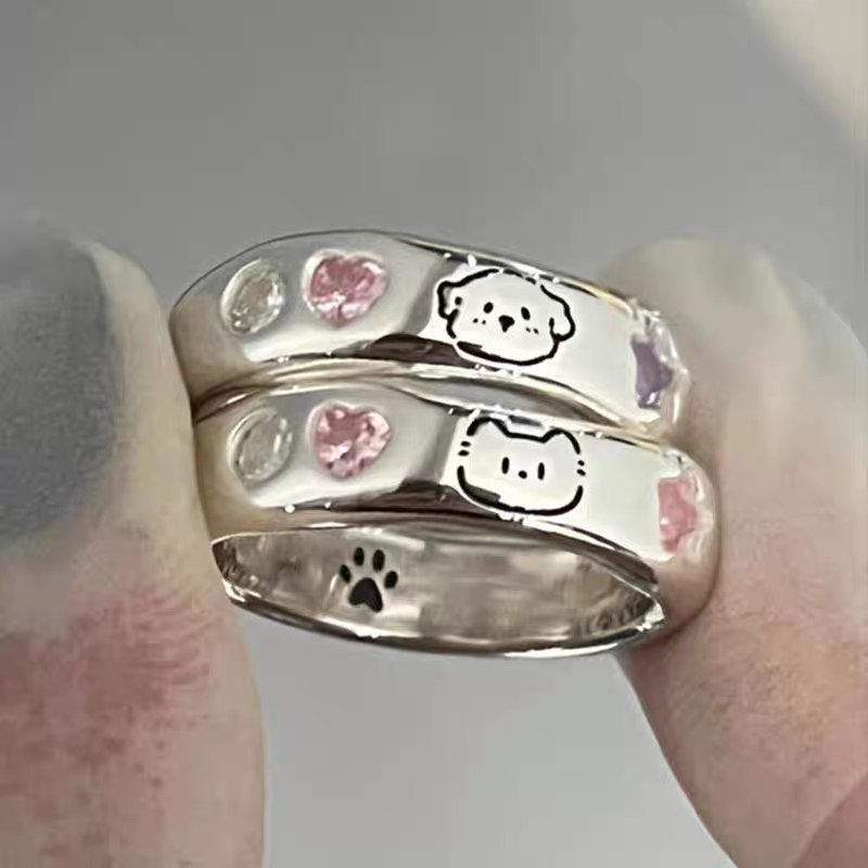 Cute Kitty and puppy Couple Mom gifts rings (2 Pcs)