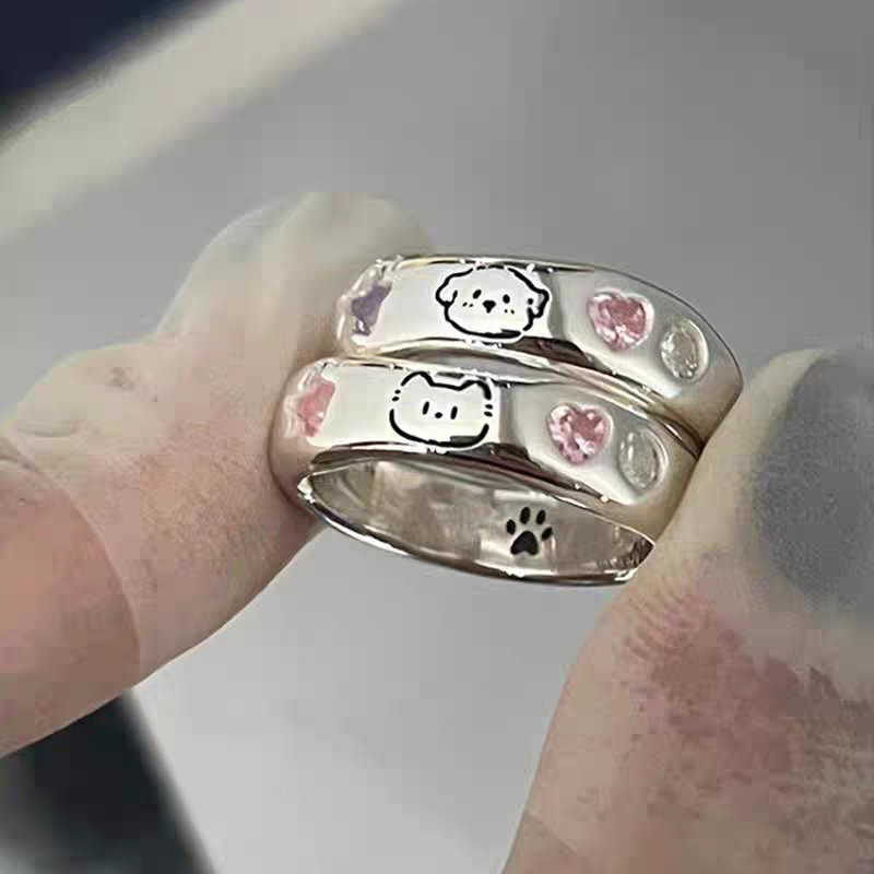 Cute Kitty and puppy Couple Mom gifts rings (2 Pcs)