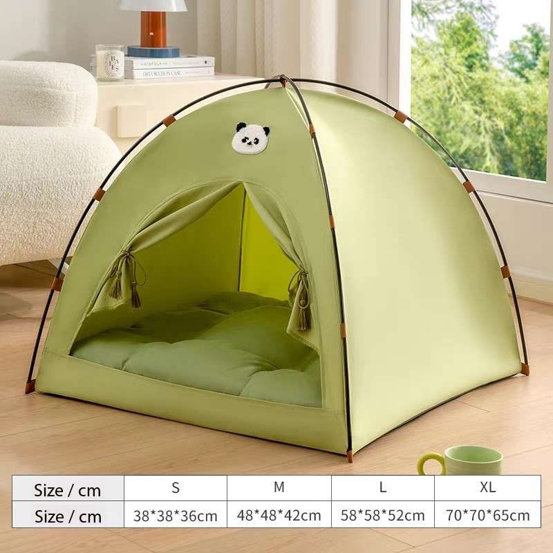 Cute Indoor Cat Tent Bed – Foldable Pet House with Curtains & Soft Cushion