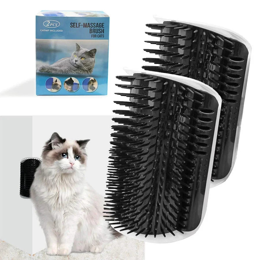 Self grooming corner scratching brush