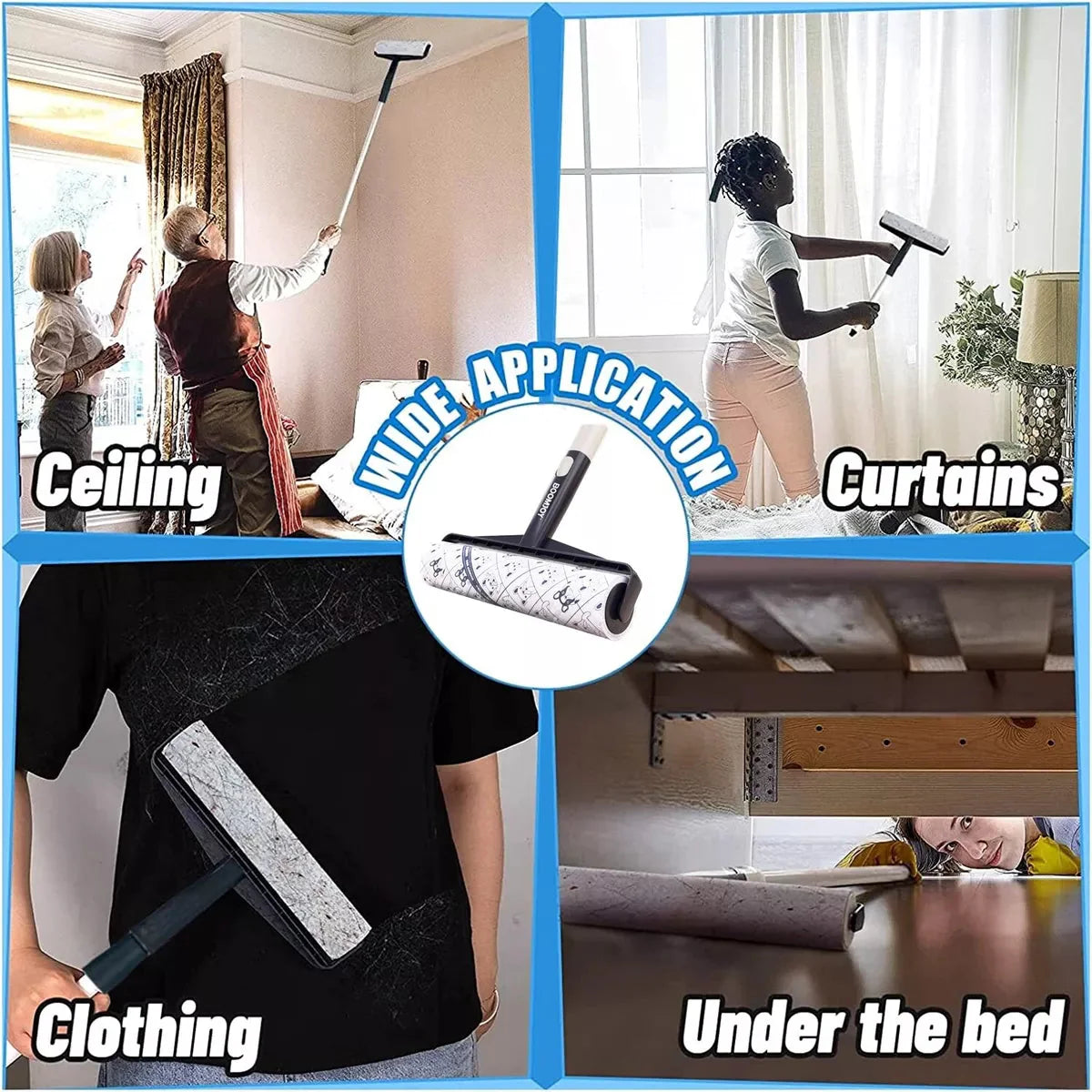 Long Handle Sticky Lint Roller Floor Carpet Clothes Pet Hair Remover